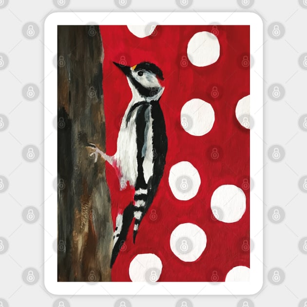 Woodpecker Red with White Dots Painting Sticker by Anke Wonder 